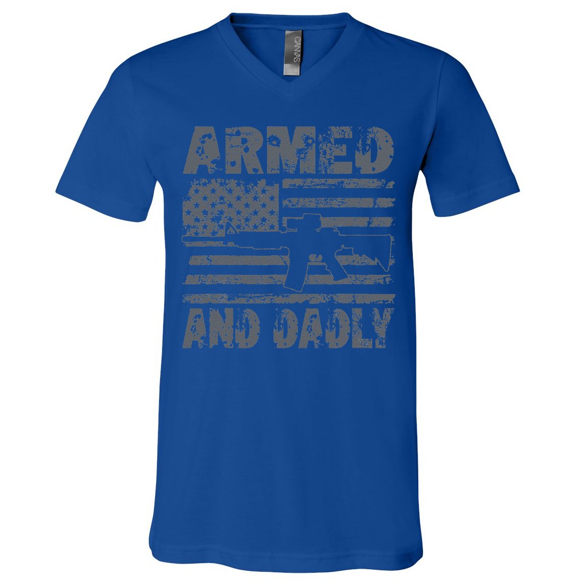 Armed And Dadly Funny Deadly Father For Fathers Day USA Flag V-Neck T-Shirt