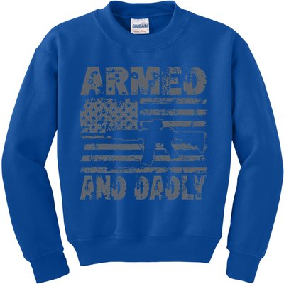 Armed And Dadly Funny Deadly Father For Fathers Day USA Flag Kids Sweatshirt