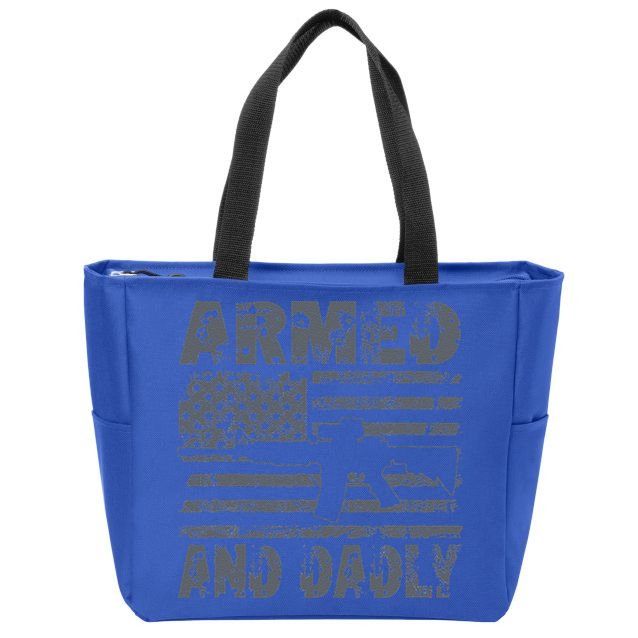 Armed And Dadly Funny Deadly Father For Fathers Day USA Flag Zip Tote Bag