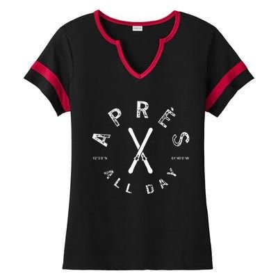 Apres All Day Winter Sports Apres Ski Lover Skiing Men Skier Ladies Halftime Notch Neck Tee