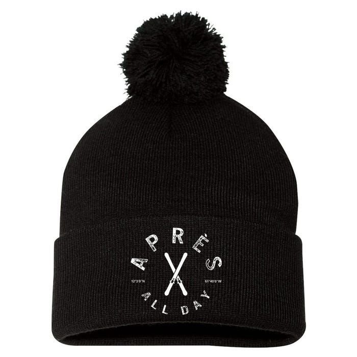 Apres All Day Winter Sports Apres Ski Lover Skiing Men Skier Pom Pom 12in Knit Beanie