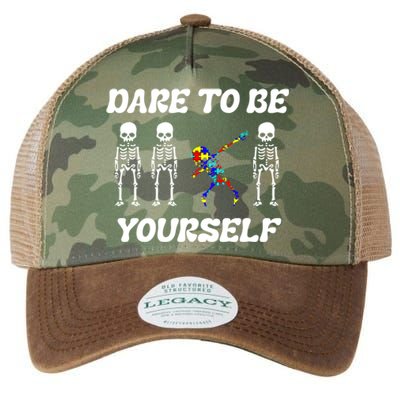 Autism Awareness Dare To Be Yours Dabbing Skeleton Puzzle Gift Legacy Tie Dye Trucker Hat