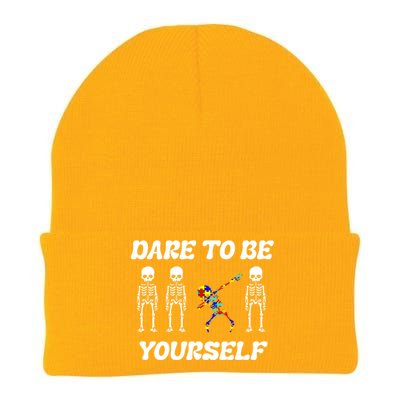 Autism Awareness Dare To Be Yours Dabbing Skeleton Puzzle Gift Knit Cap Winter Beanie