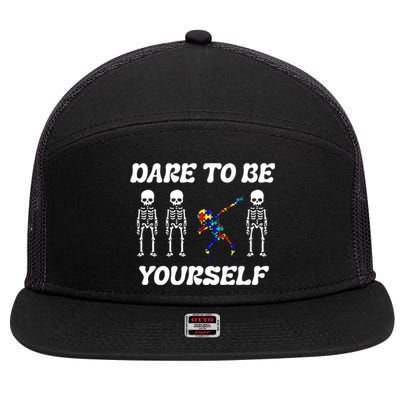 Autism Awareness Dare To Be Yours Dabbing Skeleton Puzzle Gift 7 Panel Mesh Trucker Snapback Hat