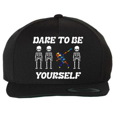 Autism Awareness Dare To Be Yours Dabbing Skeleton Puzzle Gift Wool Snapback Cap