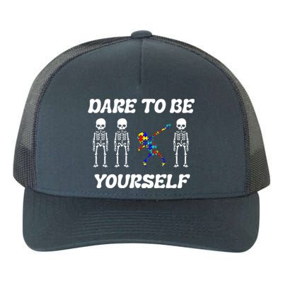 Autism Awareness Dare To Be Yours Dabbing Skeleton Puzzle Gift Yupoong Adult 5-Panel Trucker Hat