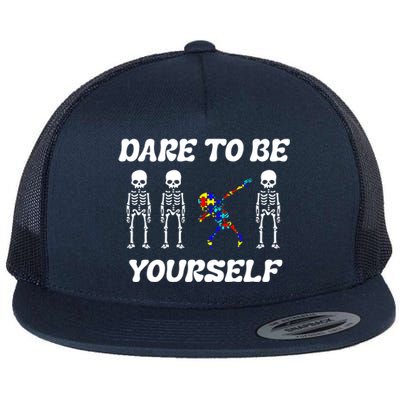 Autism Awareness Dare To Be Yours Dabbing Skeleton Puzzle Gift Flat Bill Trucker Hat