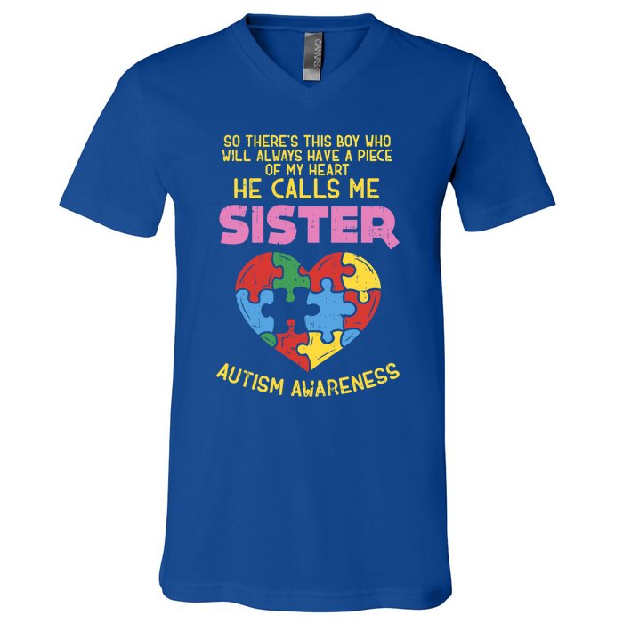 Autism Awareness Day Piece Of My Heart Sister Cute Gift V-Neck T-Shirt