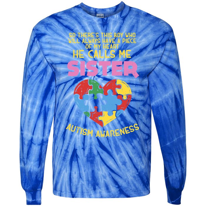 Autism Awareness Day Piece Of My Heart Sister Cute Gift Tie-Dye Long Sleeve Shirt