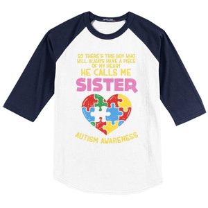 Autism Awareness Day Piece Of My Heart Sister Cute Gift Baseball Sleeve Shirt