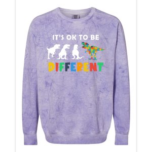 Autism Awareness Dinosaur Its Ok To Be Different Funny Gift Colorblast Crewneck Sweatshirt