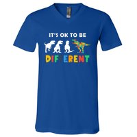 Autism Awareness Dinosaur Its Ok To Be Different Funny Gift V-Neck T-Shirt