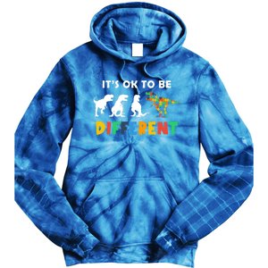 Autism Awareness Dinosaur Its Ok To Be Different Funny Gift Tie Dye Hoodie