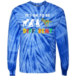 Autism Awareness Dinosaur Its Ok To Be Different Funny Gift Tie-Dye Long Sleeve Shirt