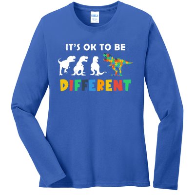 Autism Awareness Dinosaur Its Ok To Be Different Funny Gift Ladies Long Sleeve Shirt