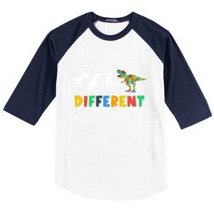 Autism Awareness Dinosaur Its Ok To Be Different Funny Gift Baseball Sleeve Shirt