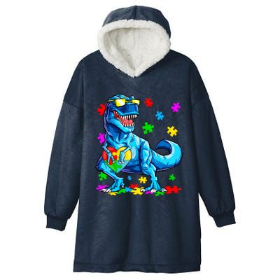 Autism Awareness Dinosaurs Autistic T Rex Heart Gift Hooded Wearable Blanket