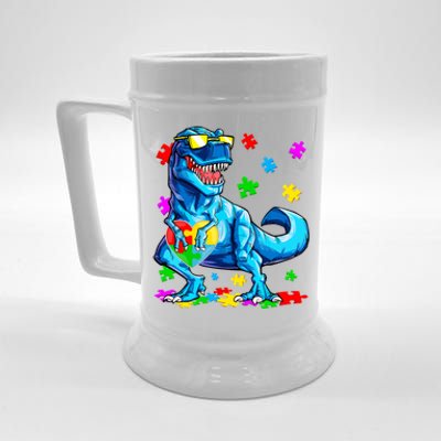 Autism Awareness Dinosaurs Autistic T Rex Heart Gift Beer Stein