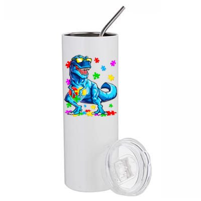 Autism Awareness Dinosaurs Autistic T Rex Heart Gift Stainless Steel Tumbler