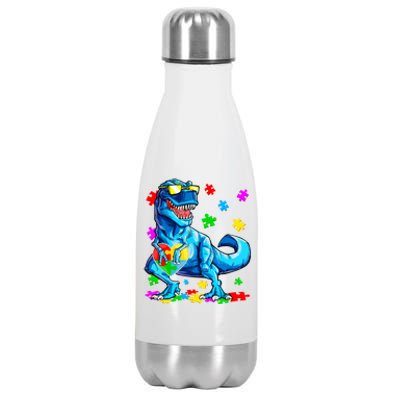 Autism Awareness Dinosaurs Autistic T Rex Heart Gift Stainless Steel Insulated Water Bottle