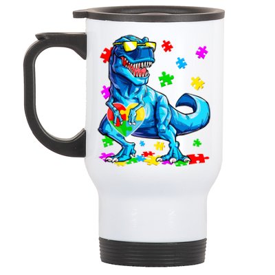 Autism Awareness Dinosaurs Autistic T Rex Heart Gift Stainless Steel Travel Mug