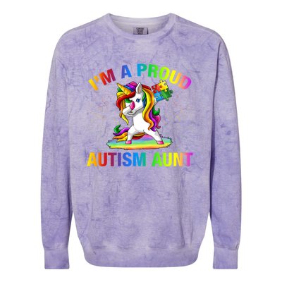 Autism Awareness Dabbing Unicorn Proud Autism Aunt Gift Colorblast Crewneck Sweatshirt