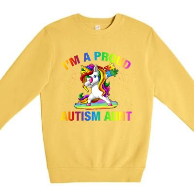 Autism Awareness Dabbing Unicorn Proud Autism Aunt Gift Premium Crewneck Sweatshirt