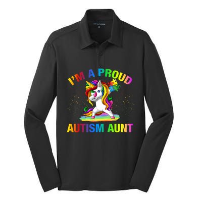 Autism Awareness Dabbing Unicorn Proud Autism Aunt Gift Silk Touch Performance Long Sleeve Polo