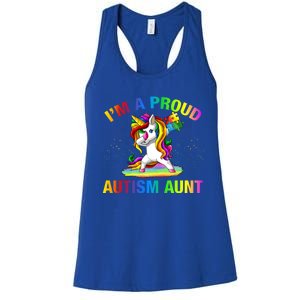 Autism Awareness Dabbing Unicorn Proud Autism Aunt Gift Women's Racerback Tank