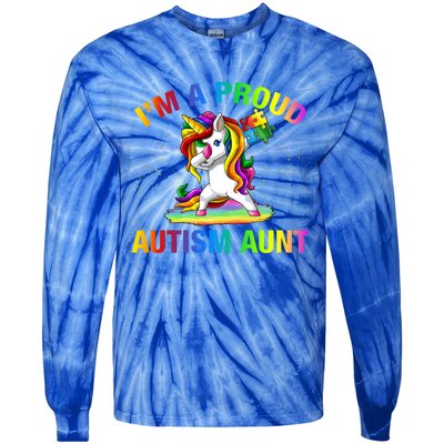 Autism Awareness Dabbing Unicorn Proud Autism Aunt Gift Tie-Dye Long Sleeve Shirt