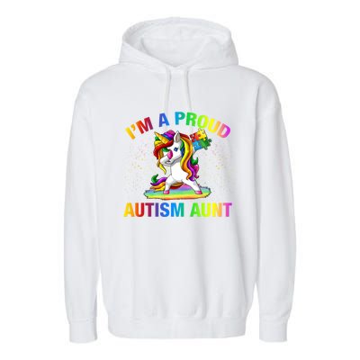 Autism Awareness Dabbing Unicorn Proud Autism Aunt Gift Garment-Dyed Fleece Hoodie