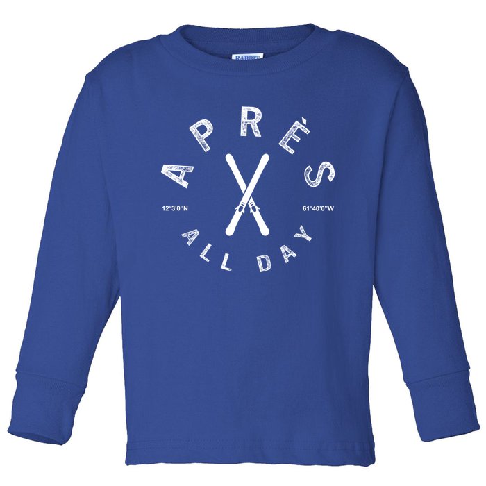 Apres All Day Winter Sports Apres Ski Lover Skiing Skier Cool Gift Toddler Long Sleeve Shirt