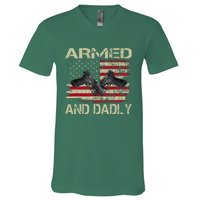 Armed And Dadly Funny Deadly Father Day V-Neck T-Shirt