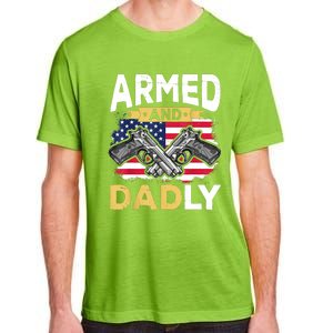 Armed And Dadly Funny Deadly Father USA Flag Fathers Day Adult ChromaSoft Performance T-Shirt