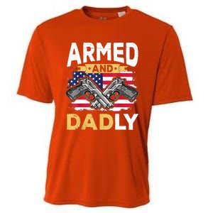 Armed And Dadly Funny Deadly Father USA Flag Fathers Day Cooling Performance Crew T-Shirt