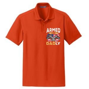 Armed And Dadly Funny Deadly Father USA Flag Fathers Day Dry Zone Grid Polo