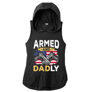 Armed And Dadly Funny Deadly Father USA Flag Fathers Day Ladies PosiCharge Tri-Blend Wicking Draft Hoodie Tank