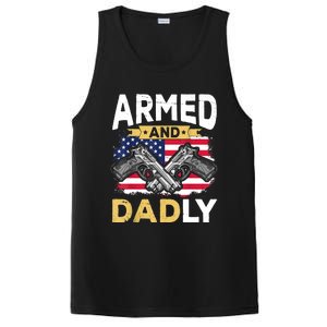 Armed And Dadly Funny Deadly Father USA Flag Fathers Day PosiCharge Competitor Tank