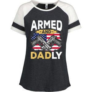 Armed And Dadly Funny Deadly Father USA Flag Fathers Day Enza Ladies Jersey Colorblock Tee