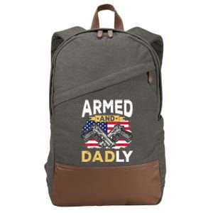 Armed And Dadly Funny Deadly Father USA Flag Fathers Day Cotton Canvas Backpack