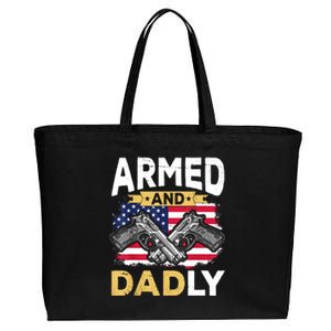 Armed And Dadly Funny Deadly Father USA Flag Fathers Day Cotton Canvas Jumbo Tote