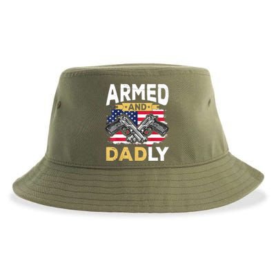 Armed And Dadly Funny Deadly Father USA Flag Fathers Day Sustainable Bucket Hat