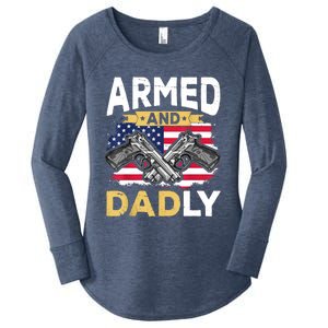 Armed And Dadly Funny Deadly Father USA Flag Fathers Day Women's Perfect Tri Tunic Long Sleeve Shirt