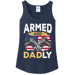 Armed And Dadly Funny Deadly Father USA Flag Fathers Day Ladies Essential Tank