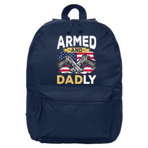 Armed And Dadly Funny Deadly Father USA Flag Fathers Day 16 in Basic Backpack