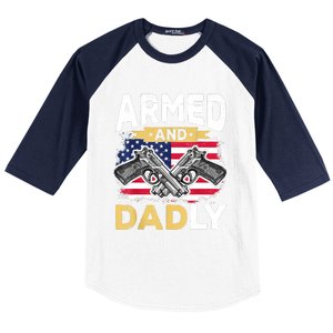 Armed And Dadly Funny Deadly Father USA Flag Fathers Day Baseball Sleeve Shirt