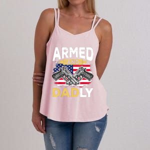 Armed And Dadly Funny Deadly Father USA Flag Fathers Day Women's Strappy Tank