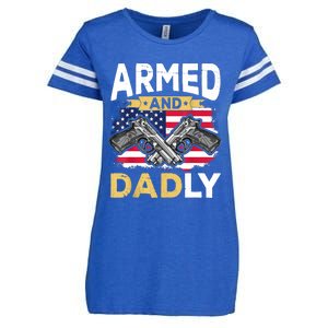 Armed And Dadly Funny Deadly Father USA Flag Fathers Day Enza Ladies Jersey Football T-Shirt