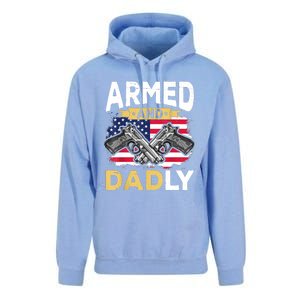 Armed And Dadly Funny Deadly Father USA Flag Fathers Day Unisex Surf Hoodie