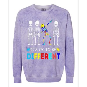 Autism Awareness Dabbing Skeleton It's Ok To Be Different Colorblast Crewneck Sweatshirt